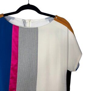 Pianurastudio Pink, Blue & Ivory Color Block Cap Sleeve Dress - Size 12 (Est.)